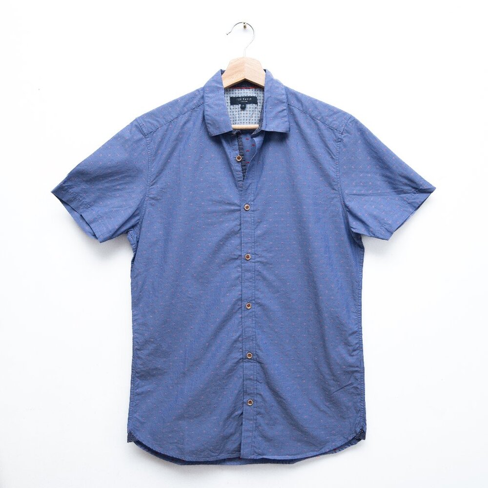 Ted Baker Dotted Casual Button Down Shirt Blue Size 2